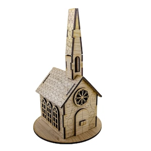 Archivos SVG láser de la Iglesia de Navidad, Archivos de corte de Christmas Village para láser, Proyecto GlowForge