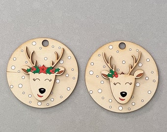Reindeer Ornament SVG File, Christmas Ornament SVG File, Stocking Tag SVG File, customizable Cut File
