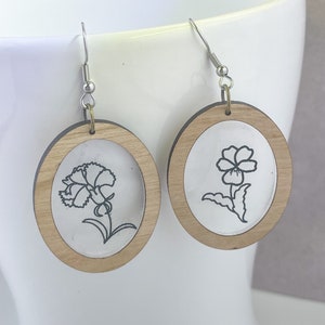 Geboorte Bloem Acryl Oorbel SVG, Bloem Inlay Oorbel Cut File, Oorbellen bestand, Botanische SVG