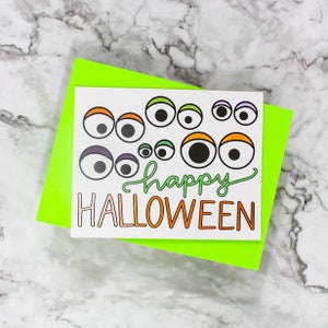 ハッピーハロウィンの目玉の印刷可能なグリーティングカード（封筒付き）PDF/SVG