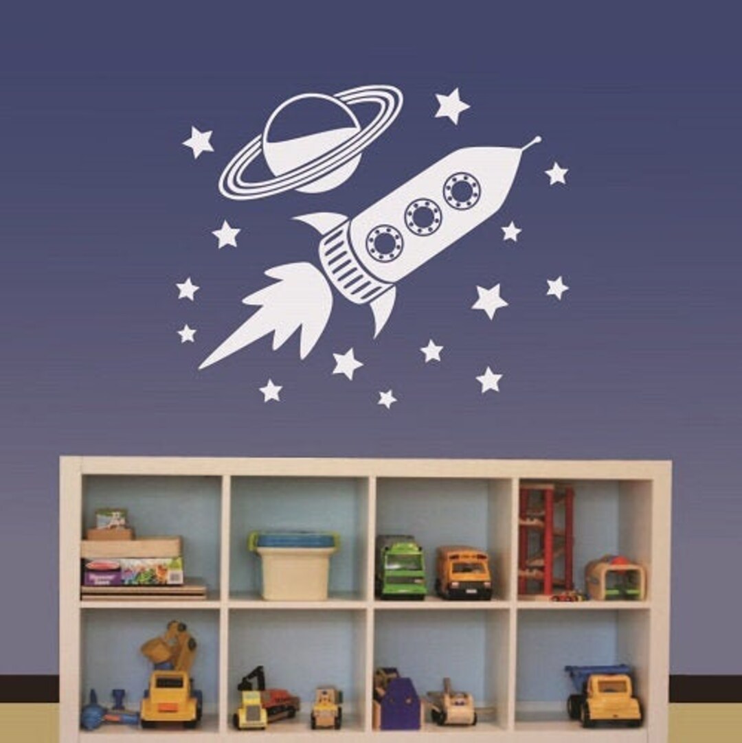 Wall Vinyl Decal Home Decor Art Sticker Rocket and Planet Stars Space ...