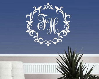 Wall Vinyl Decal Home Decor Art Sticker Custom Personalized Monogram Initials Family Letter Script Lettering Removable Mural Design 2570