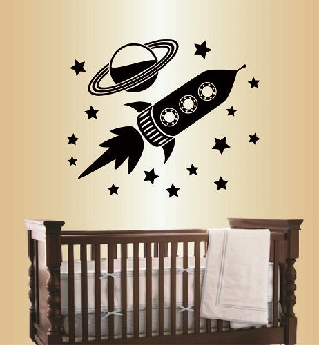 Wall Vinyl Decal Home Decor Art Sticker Rocket and Planet Stars Space ...