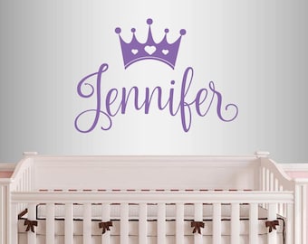Wall Vinyl Decal Home Decor Art Sticker Custom Princess Crown Personalized Name Girl Lettering Baby Kids Nursery Bedroom Mural Design 2625