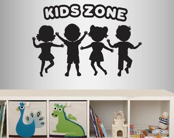 Wall Vinyl Decal Home Decor Art Sticker Kids Zone Cute Happy Little Kids Boys Girls Dancing Playing Nursery Day Care Mural Design 2636