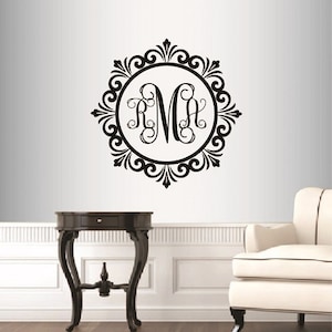 Wall Vinyl Decal Home Decor Art Sticker Custom Personalized Monogram Initials Family Letter Script Lettering Removable Mural Design 2628