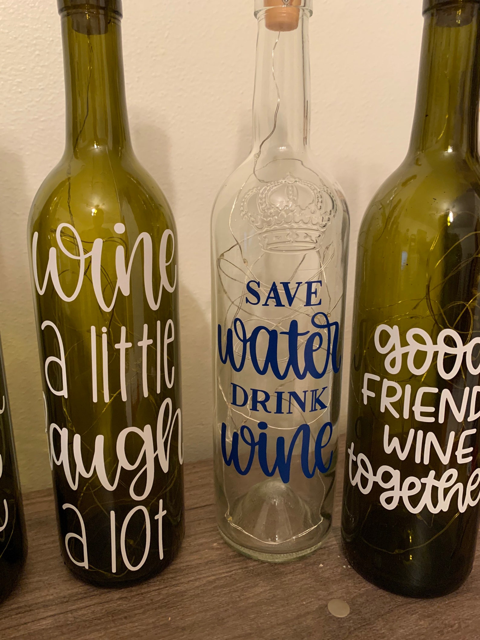 Lighted wine bottles with sayings Etsy