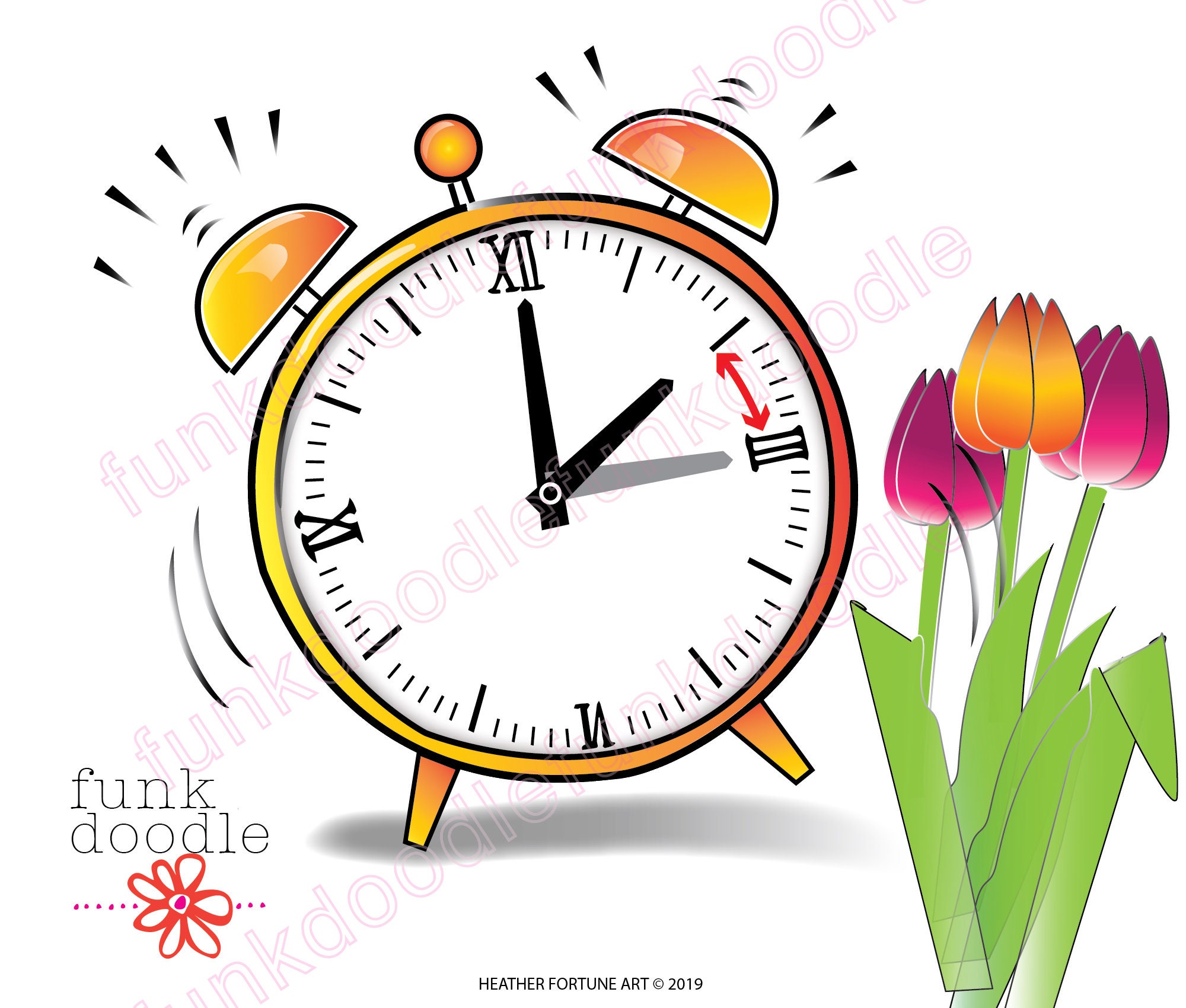 Daylight Savings Time Doodle Alarm Clock Clip Art Spring Etsy