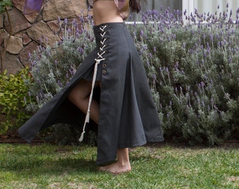 hemp skirt with adjustable tie up waist