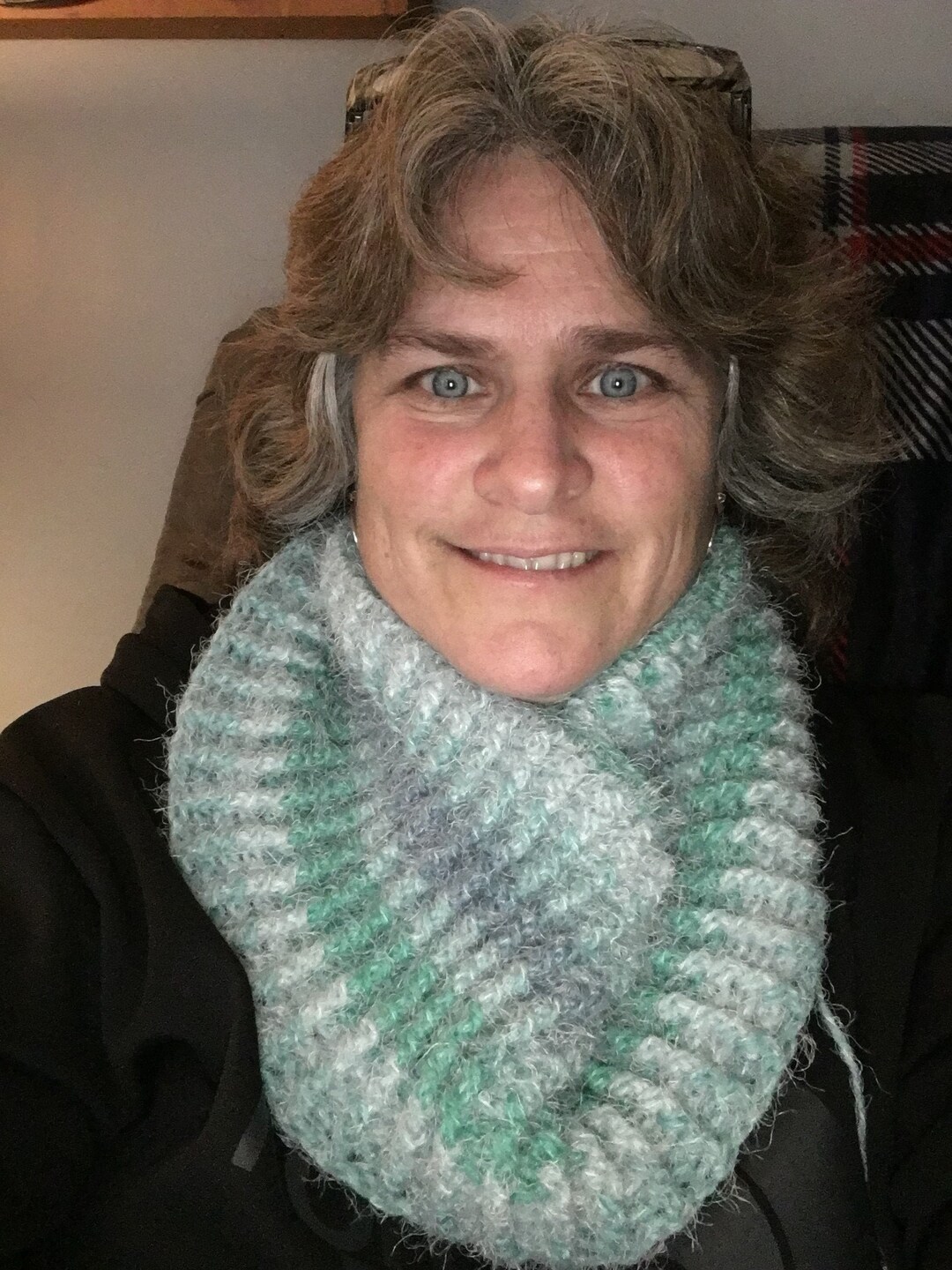 Handmade Blue Crochet Cowl, Soft Eyelash Yarn Infinity Scarf - Etsy