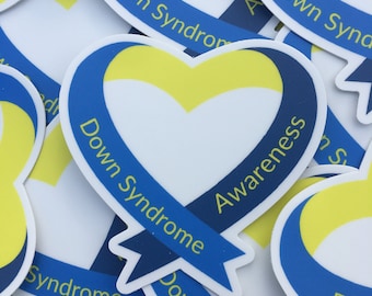 Aufkleber mit Schleife und Herz zur Aufklärung über das Down-Syndrom, Vinyl-Aufkleber
