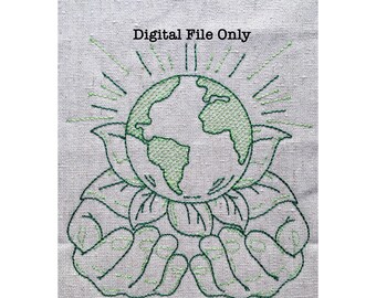 Earth Day Sketch *DIGITAL FILE* 5x7 Machine Embroidery Design