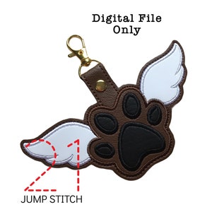Dog Paw with Wings Fob *DIGITAL FILE* In The Hoop Embroidery Design