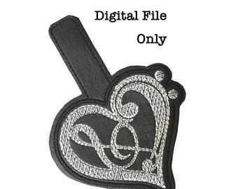 ITH Trebled Heart *DIGITAL FILE* In The Hoop  Key Fob Embroidery Design