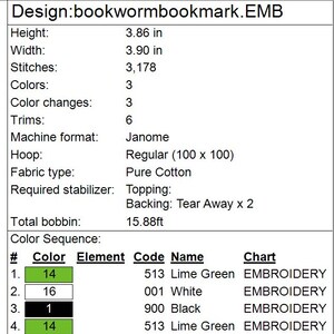 ITH Bookworm *ARCHIVO DIGITAL* Diseño de bordado de marcapáginas In The Hoop imagen 9