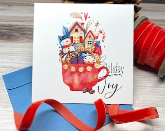 Holiday Joy / Cartoline / Biglietti vuoti / Flatcard / Illustrazione / Finitura oro
