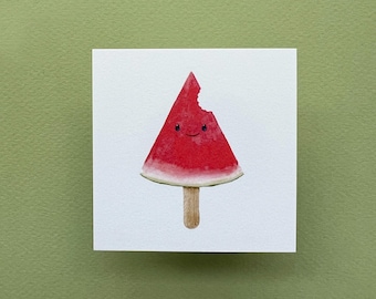 Set di 4 biglietti d'auguri / Ghiacciolo all'anguria / Biglietti vuoti / 100% cotone / Illustrazioni