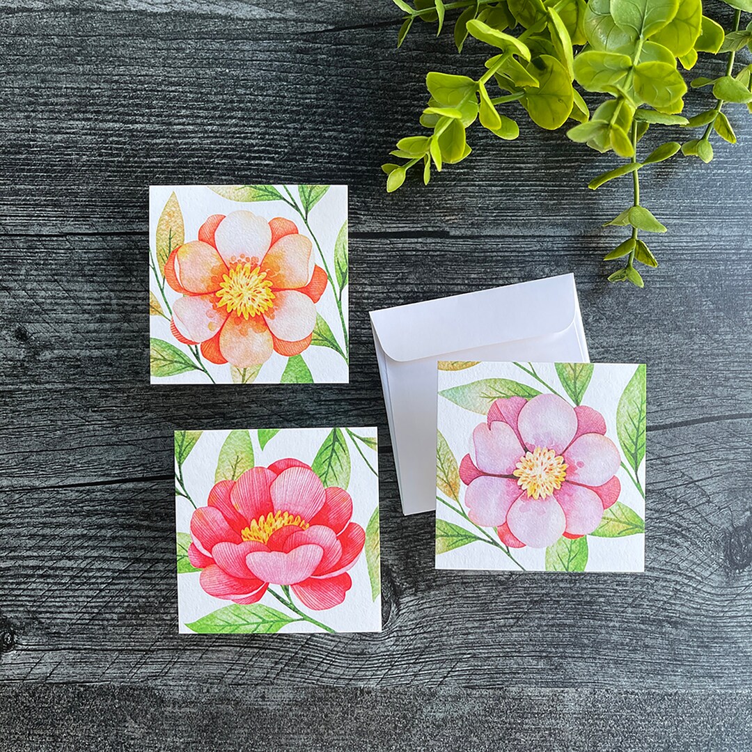 Set of 6 Floral Note Cards | Blank Cards | 100% Cotton | Watercolor ...
