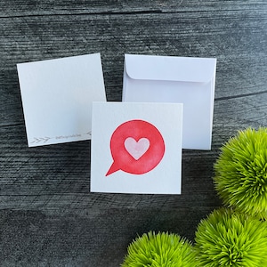 Juego de 4 tarjetas de notas con forma de corazón rojo / Tarjetas en blanco / 100 % algodón / Acuarela / Ilustraciones