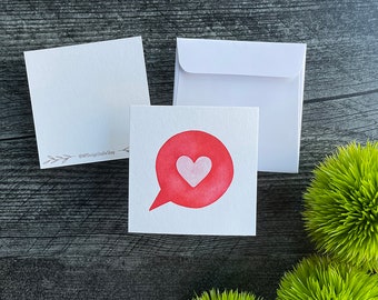 Set of 4 Red Heart Note Cards | Blank Cards | 100% cotton | Watercolor | Illustrations