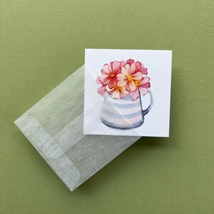 Juego de 4 tarjetas de notas / Jarra azul con flores / Tarjetas en blanco / 100 % algodón / Ilustraciones