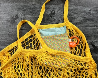 Foldable Market Bag | French Market Bag with Pocket | Reusable, Potable Mesh Bags
