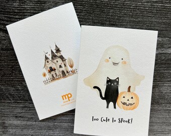 Biglietti di Halloween / Troppo carini per spaventare / Fantasma e gatto carini