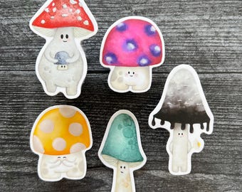 Set di 5 adesivi · Adesivo fustellato · Famiglia di funghi