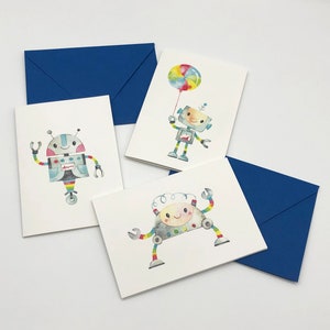 封筒付きグリーティングカード 6 枚セット、空白のグリーティングカード、子供、ロボット、水彩、イラスト