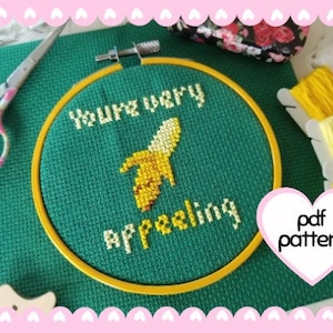 You&#39;re Very Appeeling Banana Pun Cross Stitch Pattern PDF | Easy Modern Beginners Counted Cross Stitch Pattern Chart | Digital Download PDF