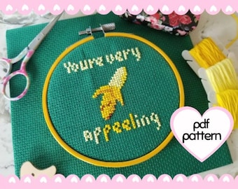 You're Very Appeeling Banana Pun Cross Stitch Pattern PDF | Easy Modern Beginners Counted Cross Stitch Pattern Chart | Digital Download PDF