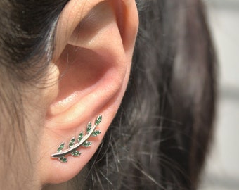 Silver Stud Green Leaf Earrings, Celebrating Nature's Beauty Emerald Leaf Earrings