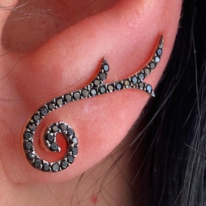 Tree Branch Twig Plant Leaf Earrings, Ear Crawler Dainty Minimalist Statement Earrings, Black Onyx Earrings, Ear Climber