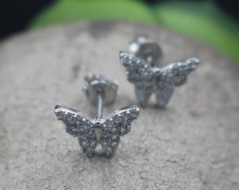 Silver Stud Butterfly Earrings for All Ages with Zircon