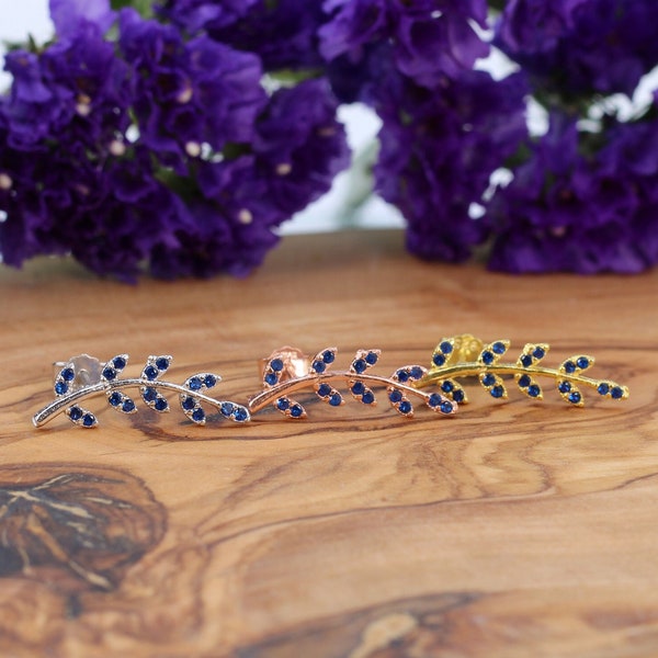 Minimalist Leaf Elegance Stud Earrings in Sapphire Symphony