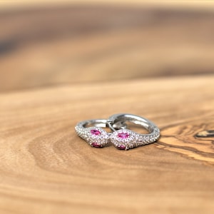 Silver Ruby-Eyed Snake Hoops Celestial Serpent Curls