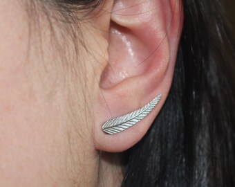 Silver Feather Ear Climber, Earrings of Flight and Beauty