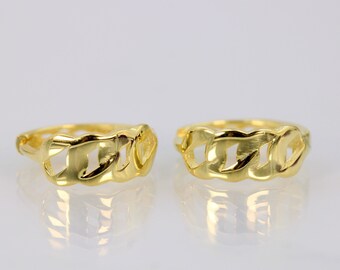 Gold Huggie Hoop Chain Link Earrings for Women