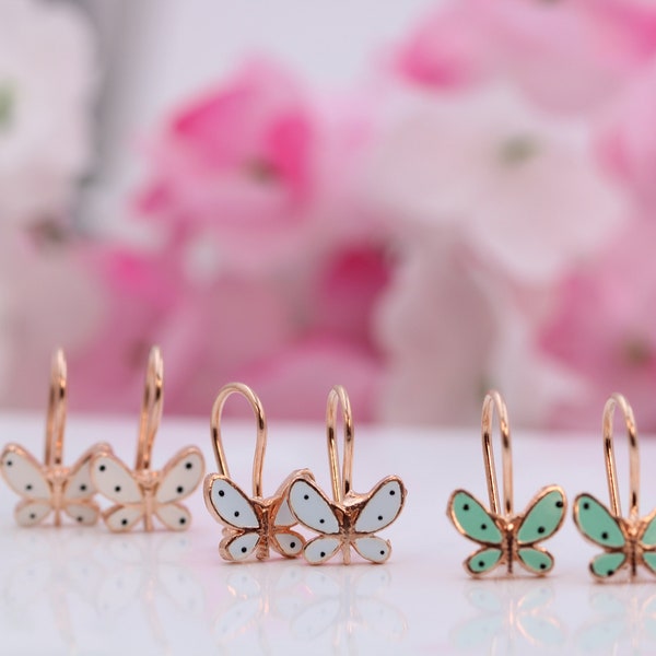 Butterfly Dangle Earrings for Girls, Rose Gold Summer Earrings for Kids, Gift for Girls