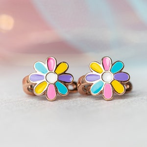 Silver Floral Dangle Earrings for Girls, Colorful Flower Earrings for Girl Kids