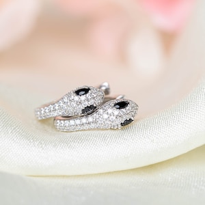 Silver Hoop Snake Earrings with Onyx Gaze, Serpentine Nightfall Mysterious Onyx Whisper