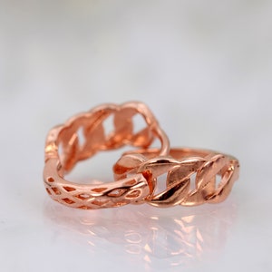 Elegant Huggie Chain Earrings, ChainAdorned Huggie Hoops in Rose Gold, 18K Gold & Silver