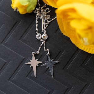 Dangle & Drop North Star Silver Earrings, Celestial Charm Cosmic Dangle Earrings