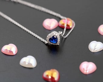 Sapphire Bracelet Valentine's Gift for Her - Deep Blue Heart Charm Romantic Elegance