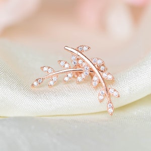 Silver Stud Leaf Earrings, Minimalist Earrings with Zircon Stones, Bridal Earrings, Ear Climber, Ear Crawler, Bridesmaid Gift