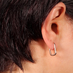 Minimalist Rectangular Hoop Earrings, Sterling Silver Geometric Huggie Hoop Earrings