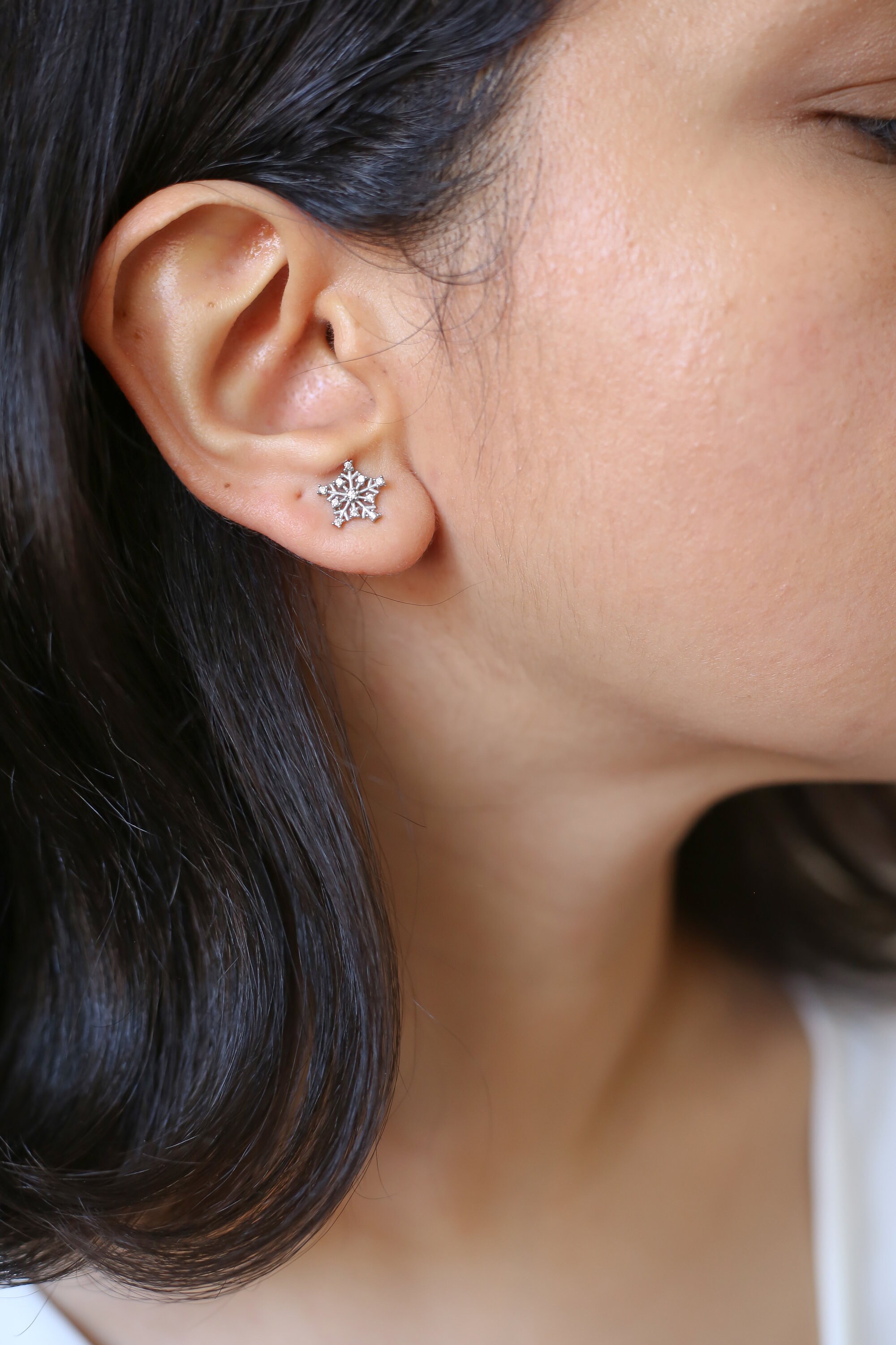 Orecchini A Bottone FUNTE In Argento 925 Con Zirconi, A Forma Di Fiocco Di Neve, Regalo Natale Per Donna - 2