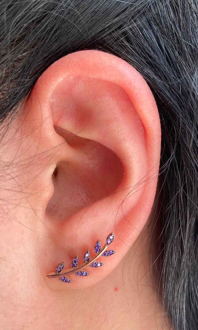 etsy.com | Amethyst Leaf Stud Earrings
