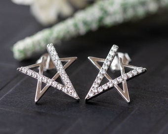 Silver Star Stud Earring Collection, Christmas Star Holiday Earrings