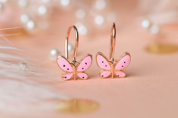 Sterling Silver Children's Pink Butterfly Earrings Sterling Silver Children's Pink Butterfly Earrings